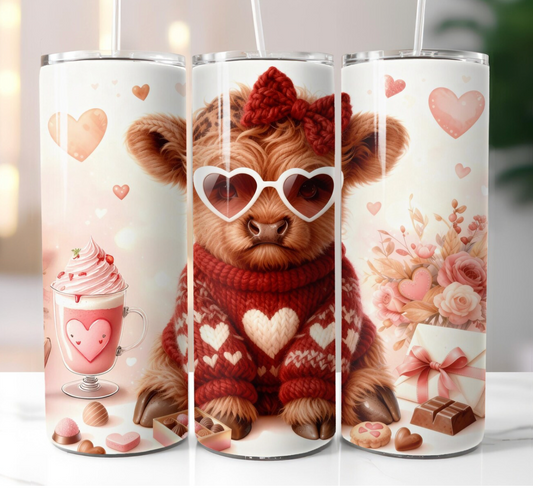 Valentine Highland Cow - Stainless Steel Tumbler