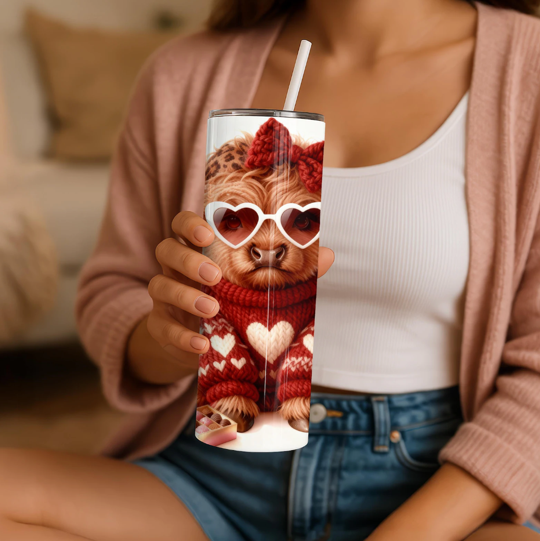 Valentine Highland Cow - Stainless Steel Tumbler