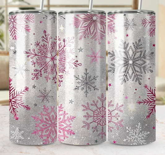 Winter Snowflake Glitter Tumbler – 20oz Stainless Steel