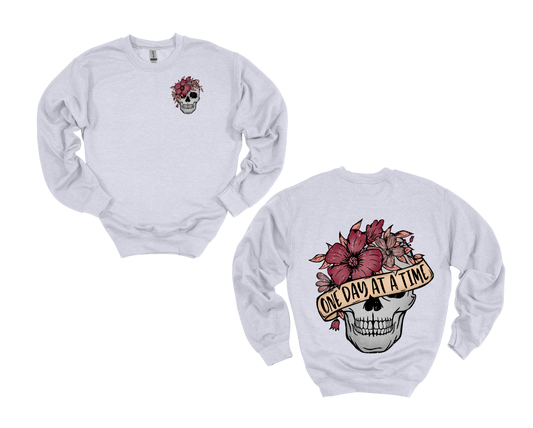 One Day at a Time Skull Crew Neck Sweater